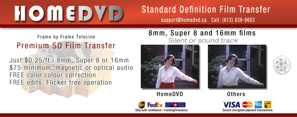 8mm, Super 8, 16mm Film Transfers, SD DVD or HD Blu ray Disk